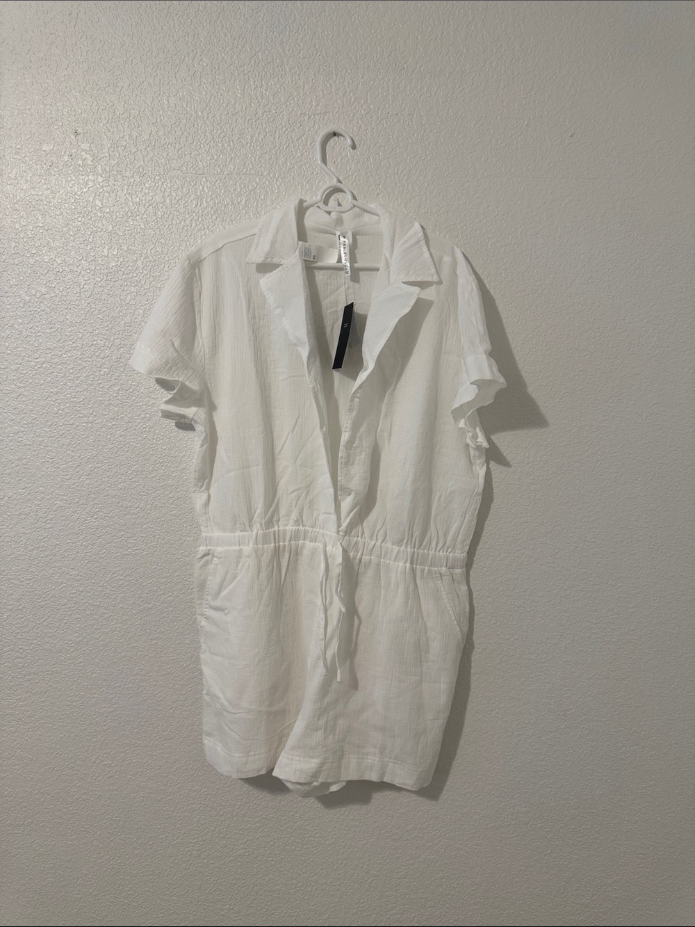 Fabletics White Short Sleeve Collared Romper